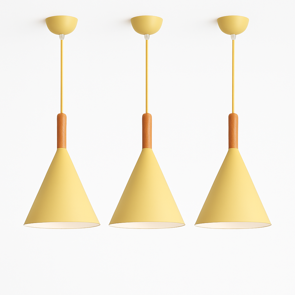 Zerimar | Modern Cone Metal and Wood Pendant Light