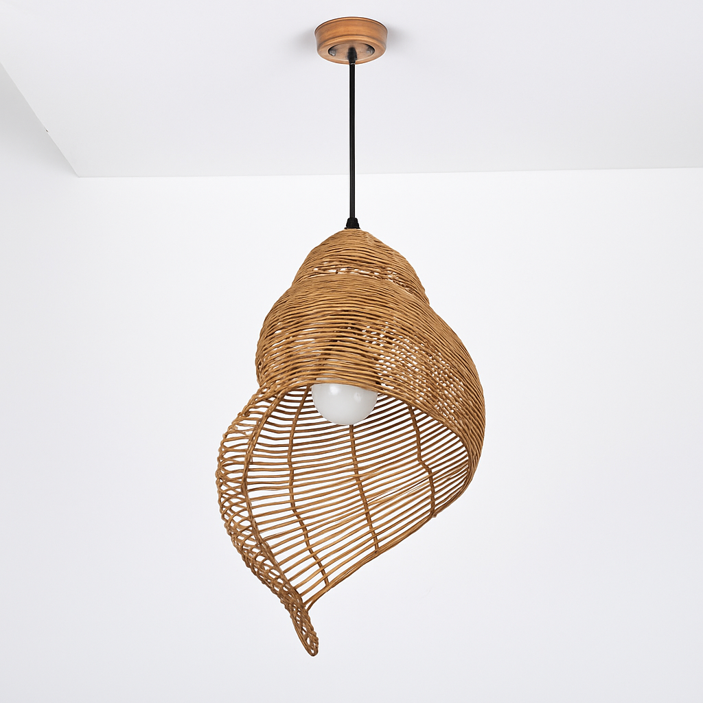 Threllon | Spiral Shell Handcrafted Timber Pendant Light