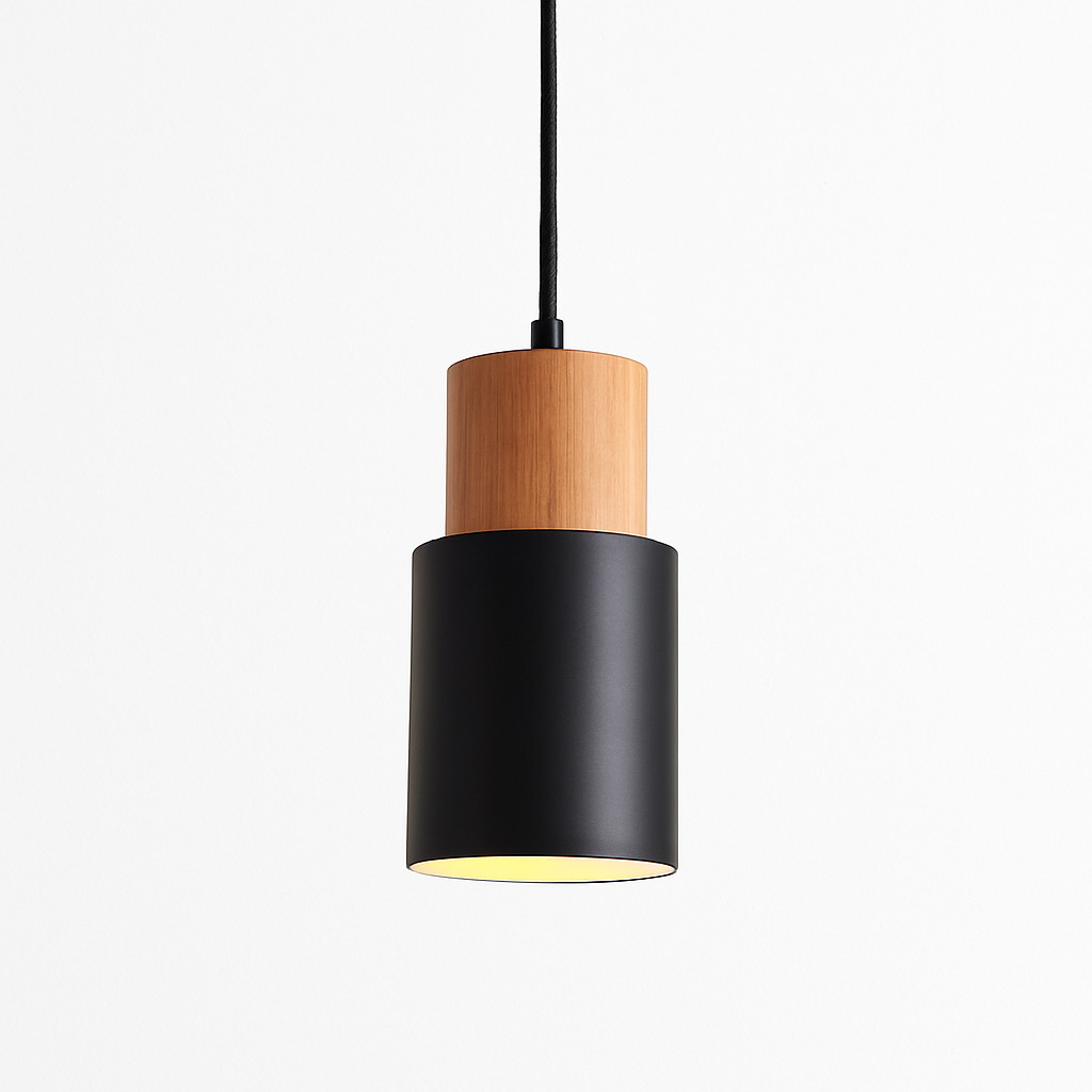 Zeralyon | Nordic Cylindrical Wood and Metal Pendant Light