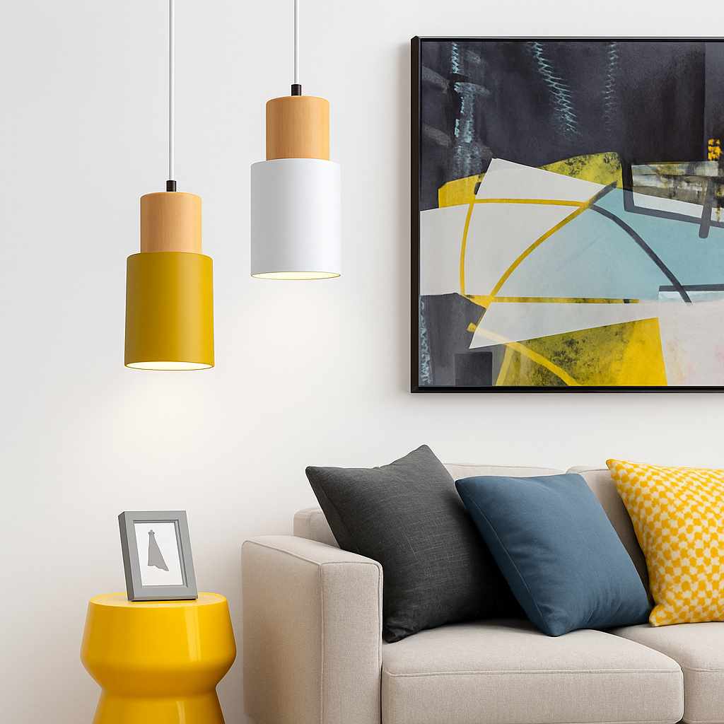 Zeralyon | Nordic Cylindrical Wood and Metal Pendant Light