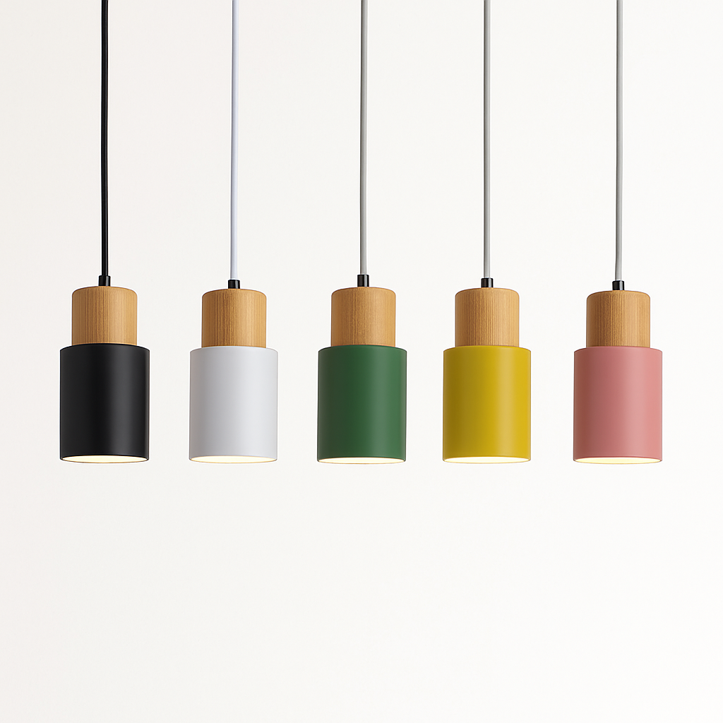 Zeralyon | Nordic Cylindrical Wood and Metal Pendant Light