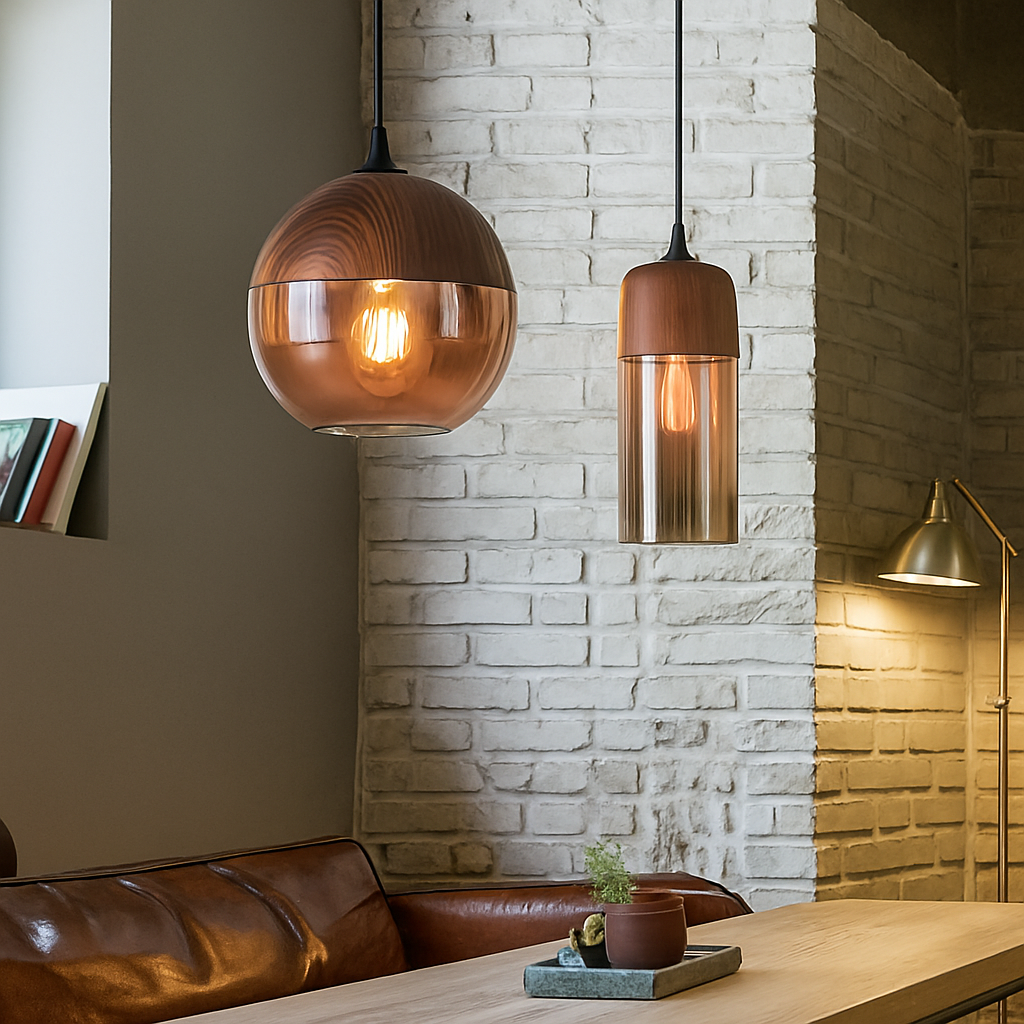 Veraliq | Retro Loft Wood Glass Art Deco Pendant Light