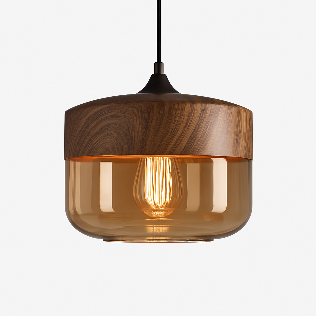 Veraliq | Retro Loft Wood Glass Art Deco Pendant Light