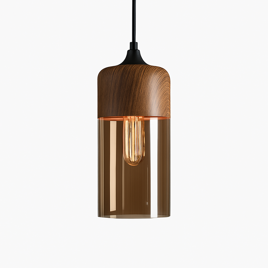 Veraliq | Retro Loft Wood Glass Art Deco Pendant Light