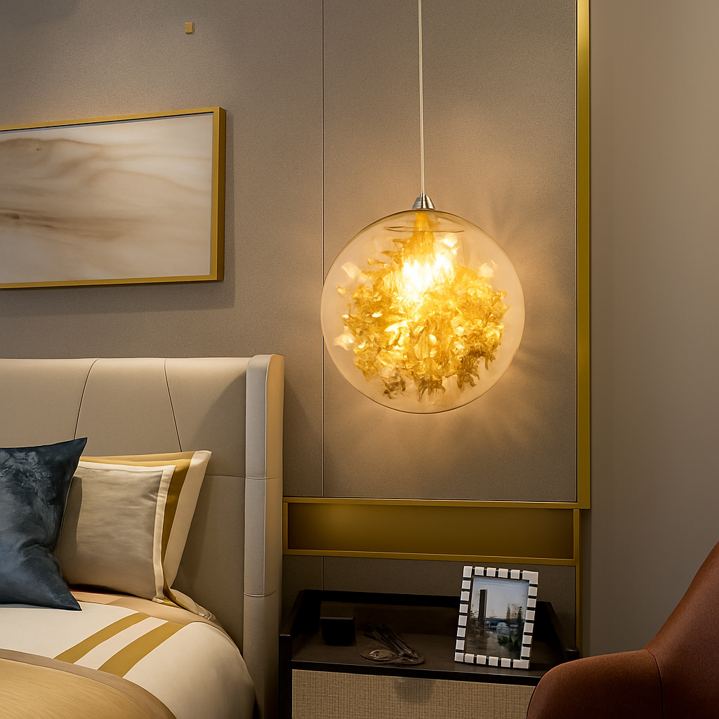 Kendroma | Ornate Glass Orb Cluster Pendant Light with Metallic Leaves