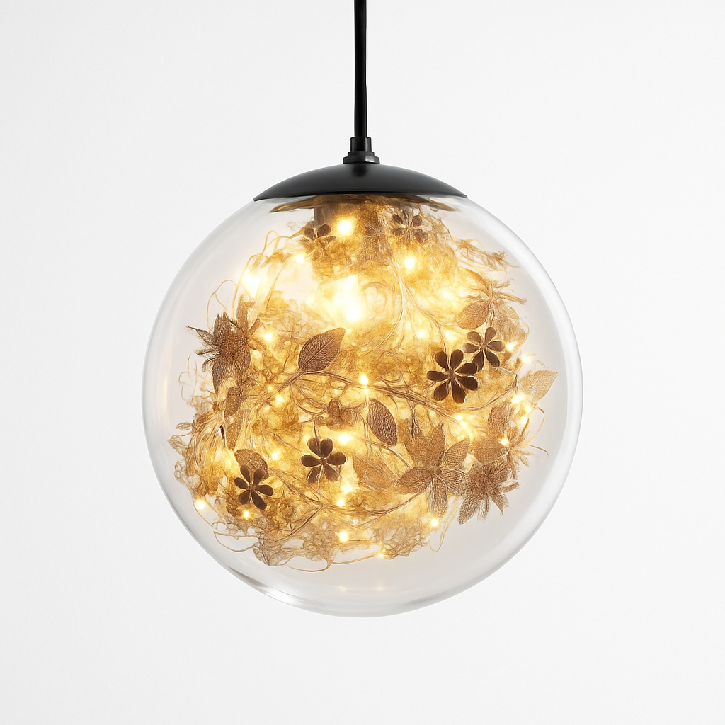 Kendroma | Ornate Glass Orb Cluster Pendant Light with Metallic Leaves