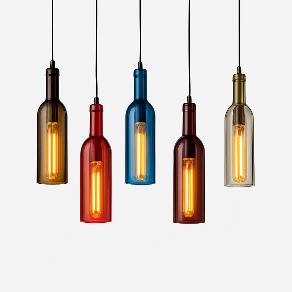 Vireloft | Sculpted Wine Bottle Glass Art Deco Pendant Light
