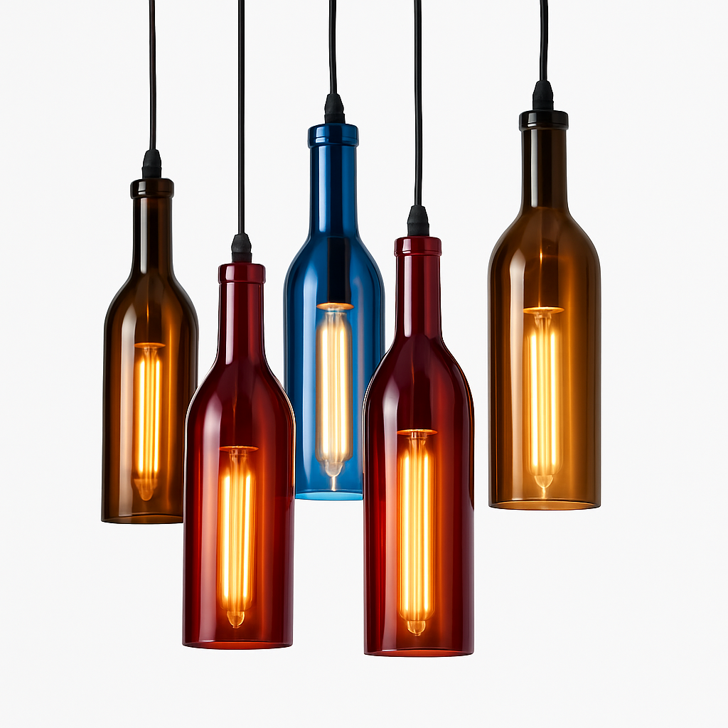 Vireloft | Sculpted Wine Bottle Glass Art Deco Pendant Light