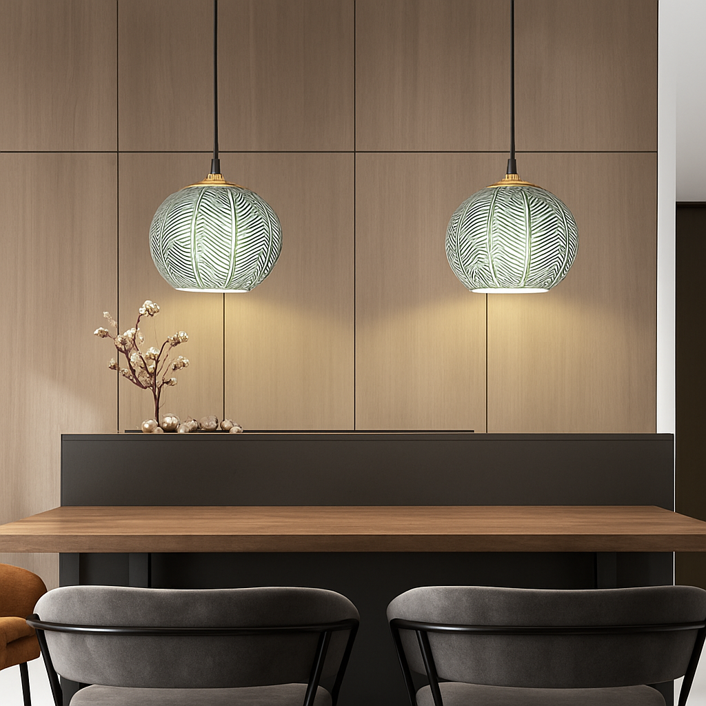 Nexalys | Ornate Leaf Pattern Ovoid Glass Pendant Light