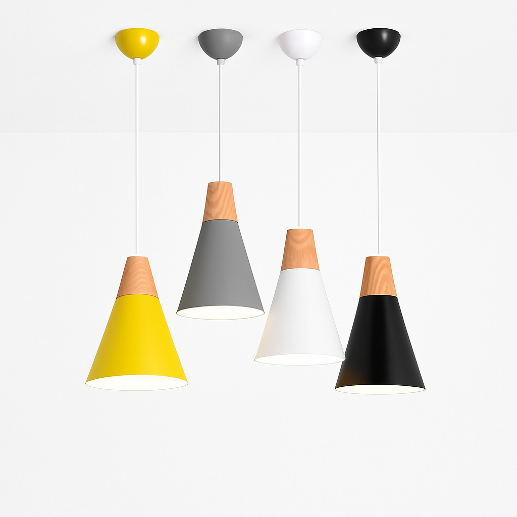 Zerivox | Modern Wooden and Aluminum Cone Pendant Light