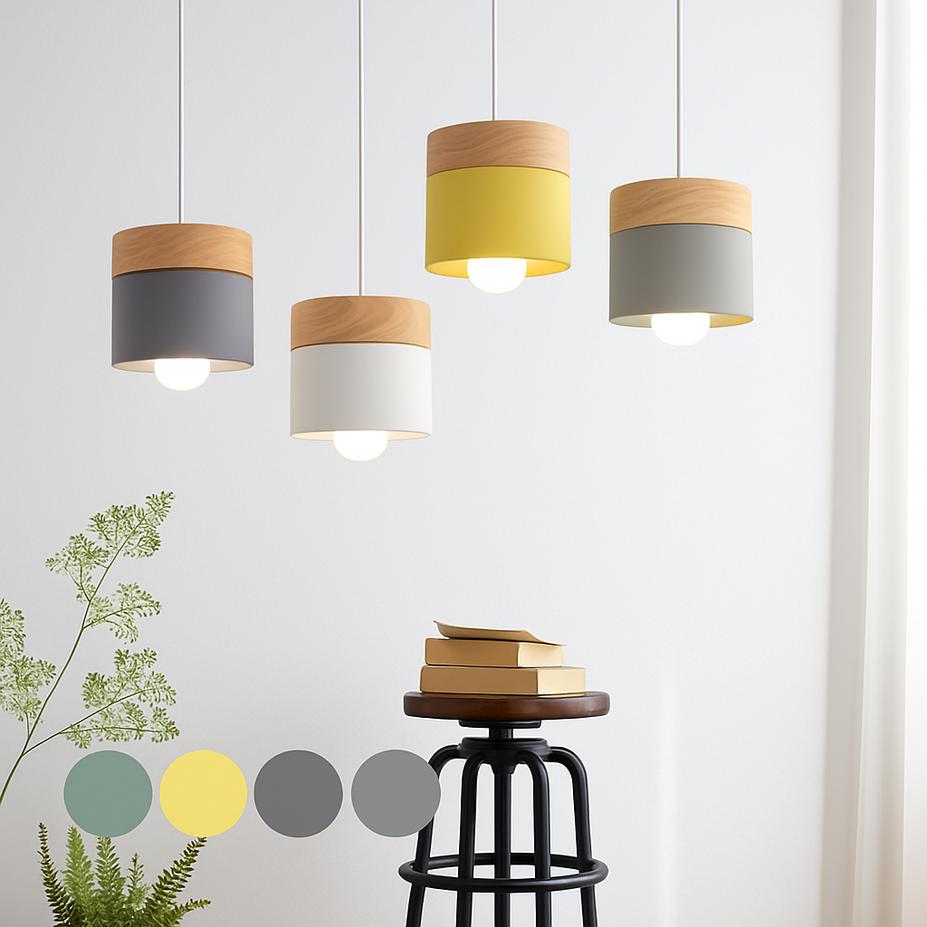 Veldrin | Scandinavian Cylindrical Metal And Wood Pendant Light