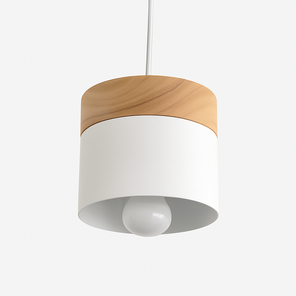 Veldrin | Scandinavian Cylindrical Metal And Wood Pendant Light