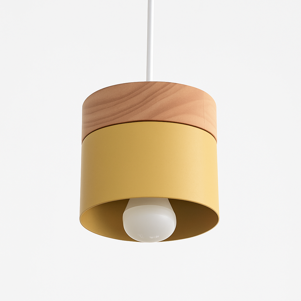 Veldrin | Scandinavian Cylindrical Metal And Wood Pendant Light