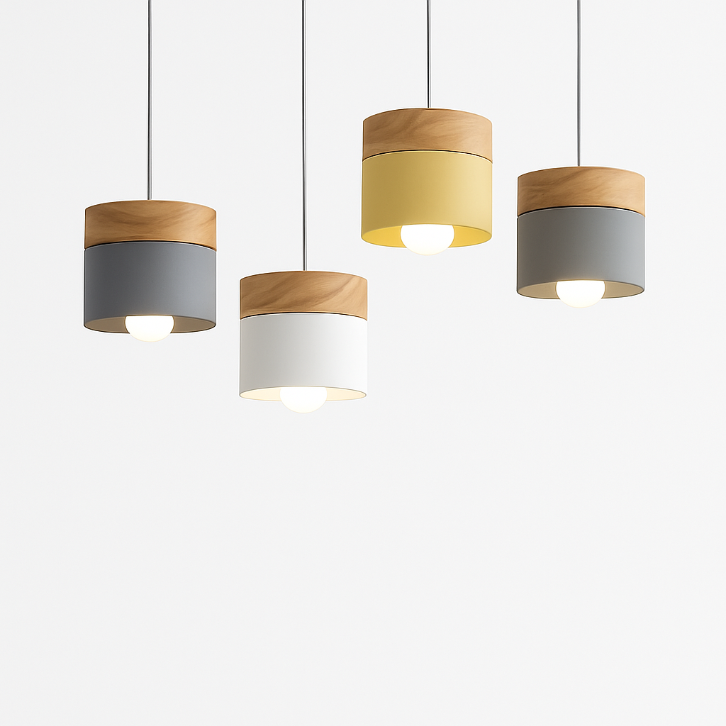 Veldrin | Scandinavian Cylindrical Metal And Wood Pendant Light
