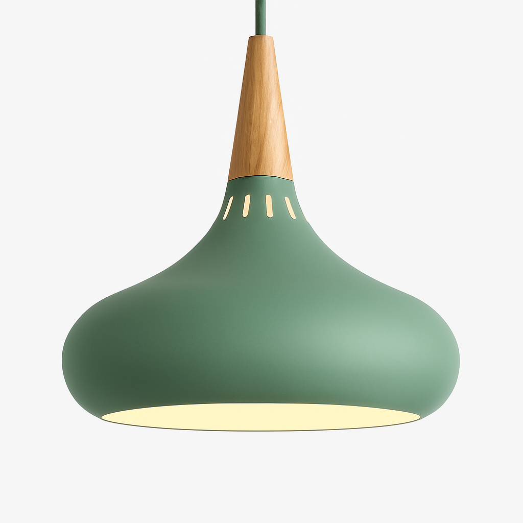 Vireallo | Modern Wood Stem Metal Dome Loft Pendant Light