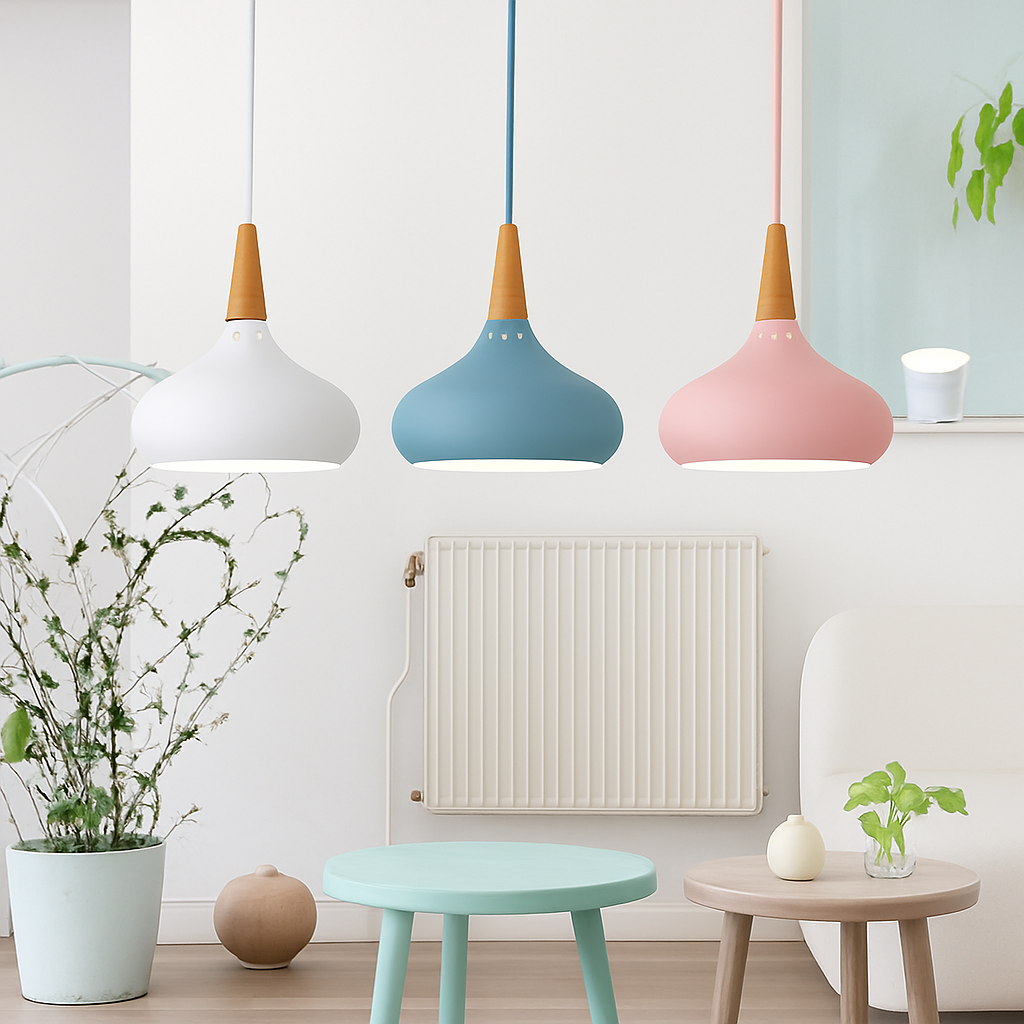 Vireallo | Modern Wood Stem Metal Dome Loft Pendant Light