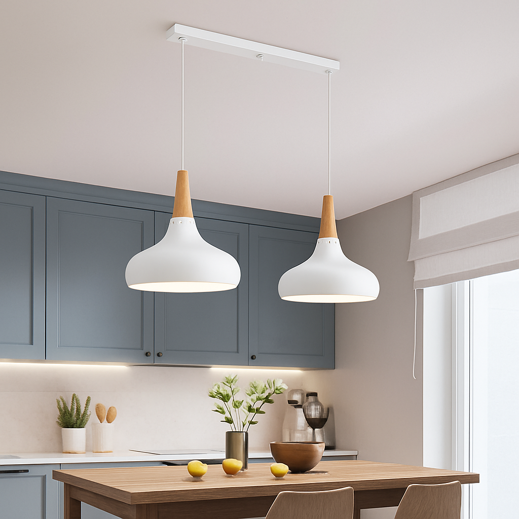 Vireallo | Modern Wood Stem Metal Dome Loft Pendant Light