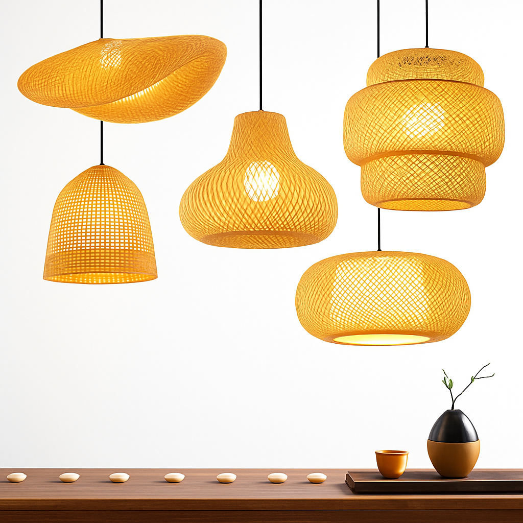 Varengis | Handwoven Rattan Straw Hat Silhouette Bamboo Pendant Light